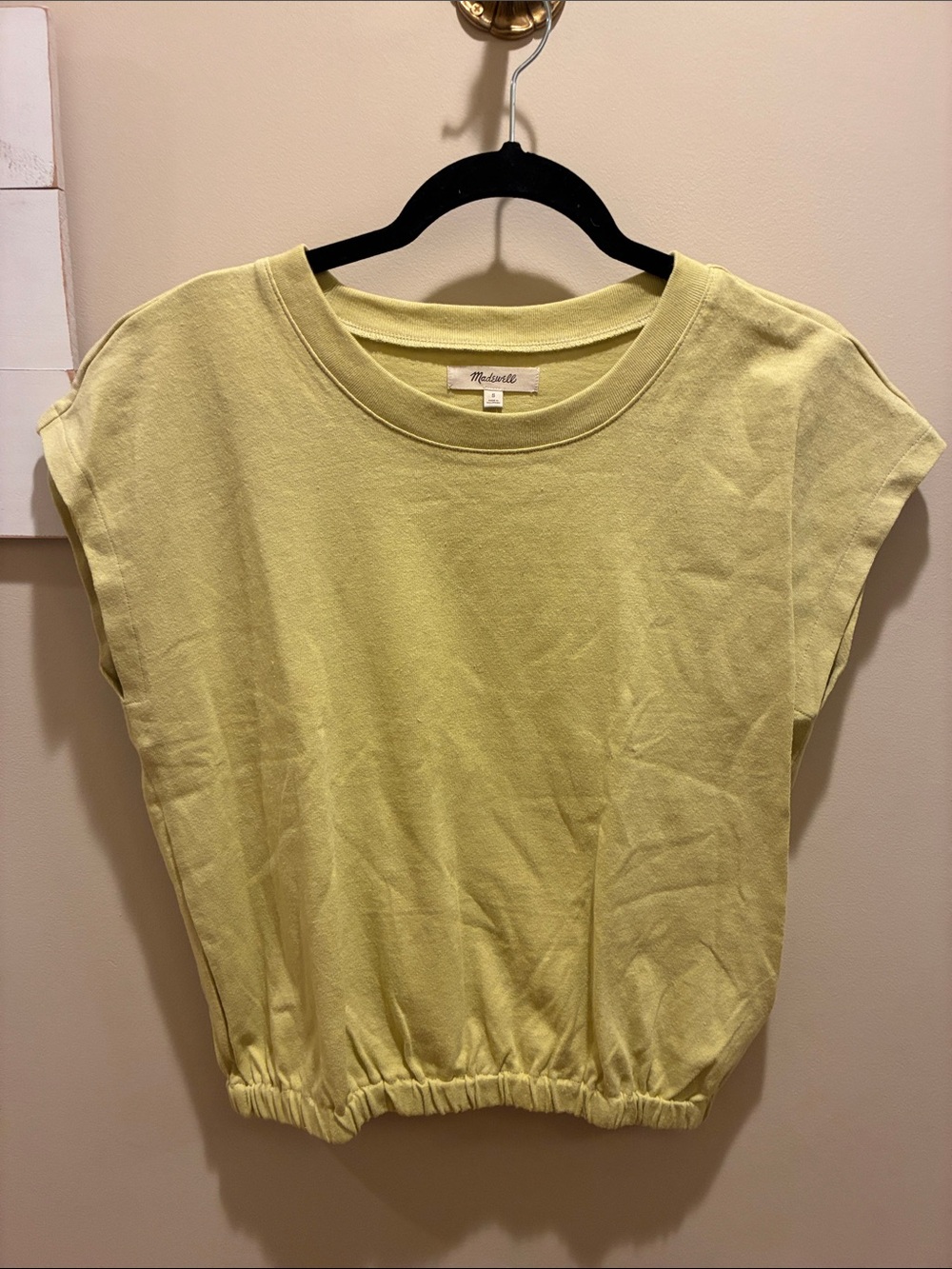 Madewell Pale Yellow/ green Elastic-Hem Tank Top
